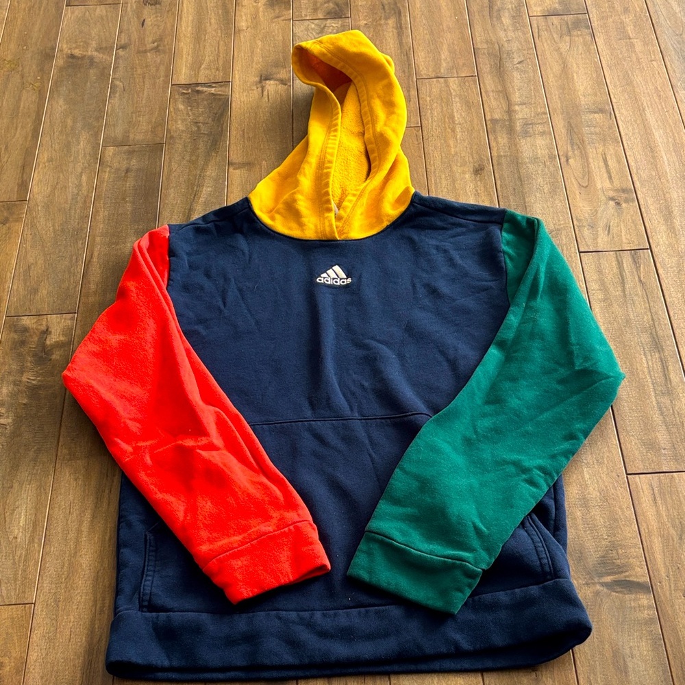 Adidas Multicolor Hoodie with Yellow, Red, and Green Accents